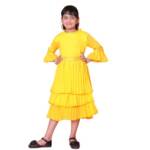 ANMOL CREATIONS Girls Tiered Ruffle Dress, Yellow, Bell Sleeves with Lace Detail, Knee Length (in, Age, 12 Years, 13 Years, Yellow)