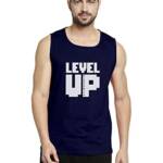 BLACKSMITH Level Up Printed Sleeeveless Sando Tank top Gym & Street wear for Men (Navy Blue)