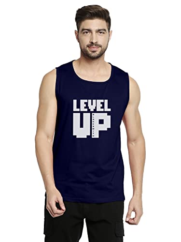 BLACKSMITH Level Up Printed Sleeeveless Sando Tank top Gym & Street wear for Men (Navy Blue)