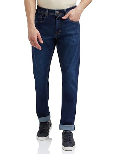 Peter England Men's Classic Tapered Stretchable Twill Mid Rise Jeans Navy Blue, 38