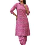 Leriya Fashion RAYON PRINTED A-LINE FRONT OPEN CO-ORD KURTA SET FOR WOMEN (LF-W2128&TR1095-M-PINK)