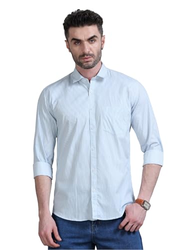 Vanhood Men's Blue Stripes Slim Fit Shirt | Stripe Full Sleeve | Formal and Casual Wear Shirt | Semi - Formal Shirt | Cotton Shirt (in, Numeric, 38, Sky Blue)