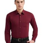 Peter England Men's Everyday Solid Slim Fit Full Sleeve Formal Shirt | Cotton-Rich Dark Maroon