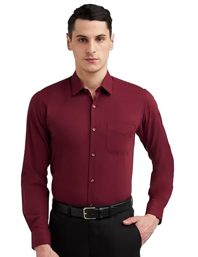 Peter England Men's Everyday Solid Slim Fit Full Sleeve Formal Shirt | Cotton-Rich Dark Maroon