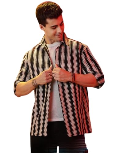 GRECIILOOKS Crochet Shirt for Men (GL-MS-6162-L-BLACK)
