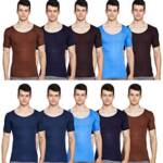 Jon Men Round Neck Sleeves Vest, 100% Cotton, Breathable Fabric, Pack of 10 Assorted-Color and Print May Vary