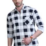 Vanhood Men's Navy Blue Checked Slim Fit Shirt | Checkered Full Sleeve | Casual Wear Shirt | Semi - Formal Shirt | Cotton Shirt | Checks Shirt (in, Numeric, 42, Navy Blue)