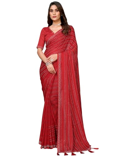 Yashika Women's Woven Chiffon Latest Black Rangoli Fabric Saree with Lace and Blouse Material (AZ-YS-P1-SWARNA-TANIKSHA-Parent_Red)