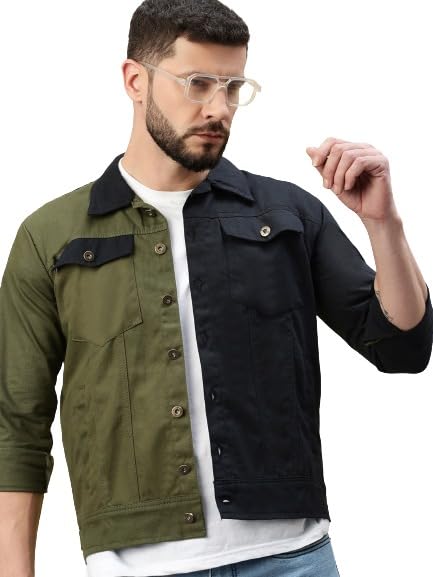 VOXATI Mens Dual Color Denim Jacket kjt2024-l_Multicolor_L