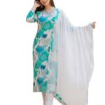 Vaamsi Women's Floral Straight Printed Kurta Pant With Dupatta Set (VKSKD2206_S_White)