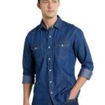 Symbol Premium Men's Casual Cotton Denim Shirt (Regular Fit) (Mid Indigo_M)
