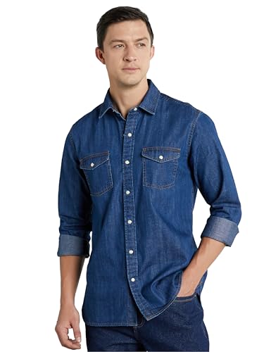 Symbol Premium Men's Casual Cotton Denim Shirt (Regular Fit) (Mid Indigo_M)