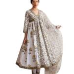 GRECIILOOKS Women'S Rayon Anarkali Printed V- Neck Kurta With Palazzo & Dupatta | Ethnic Set | Dupatta Set | Suit Set | Kurta And Pant Set (GL-K2767&P189&D127-3XL-WHITE)