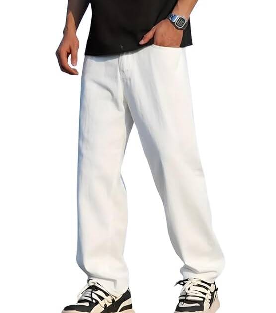 RK Men Relaxed Straight Fit Mid Rise Baggy Light Blue Jeans, Denim Look101 (in, Numeric, 34, Standard, White)