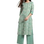 Jaffix Women's Rayon Blend Anarkali Printed Kurta with Pant & Dupatta & Printed,Women's Cotton Regular Fit,Lightweight Casual Wear (IN, Alpha, XL, Regular, Standard, Green)