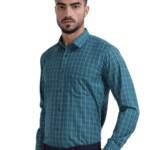 Vanhood Men's Teal Green Checked Slim Fit Formal Shirt | Full Sleeve | Formal Wear Shirt | Business Formal Shirt | Cotton Shirt | Checks, Checkered | (in, Numeric, 40, Teal Green)