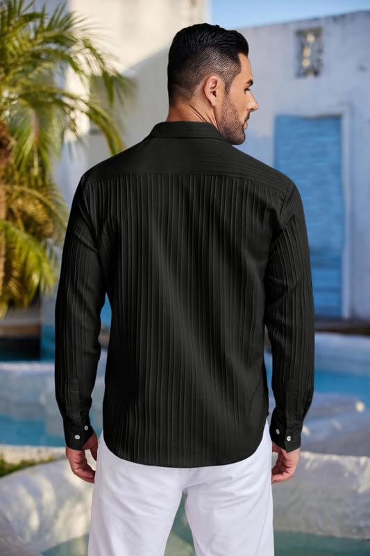 FINIVO FASHION Textured Shirts for Men || Casual Shirt for Men || Shirt for Men|| Men Stylish Shirt || Men Fancy Shirt || Men Full Sleeve Shirt || Plain Shirts for Men Black - Image 7