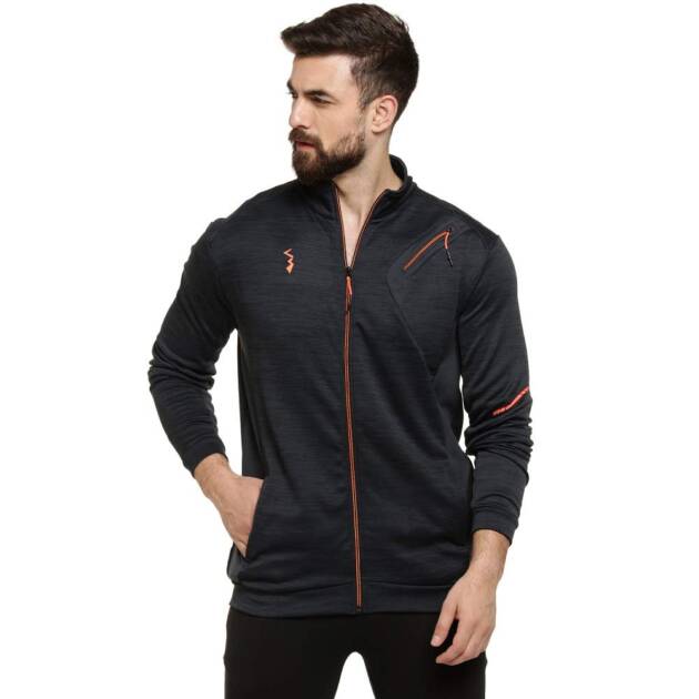 Campus Sutra Men High Neck Sports Jacket(AZ20_JRHNZP_M_PLN_BL_AZ_M) Black