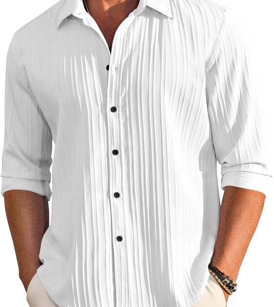 FINIVO FASHION Textured Shirts for Men || Casual Shirt for Men || Shirt for Men|| Men Stylish Shirt || Men Fancy Shirt || Men Full Sleeve Shirt || Plain Shirts for Men White