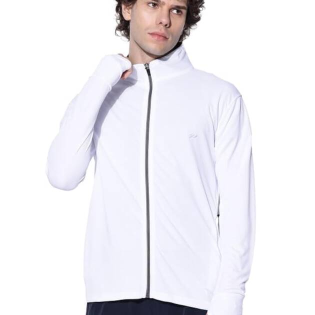 BLUE TYGA Sunscreen Standard Length Jacket Men's Travel Nylon Solid Plain Sports Summer Gym Workout Running Travel Trekking And Sunscreen Jacket For Men Boys Nylon Winter Casual Wear, White,Large