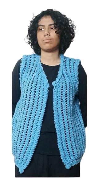 EKOK Stylish And Fashionable Jacket Made By Crochet Wool Both For Ladies And Gents Winter Season Handmade By Crochet Hook Blue