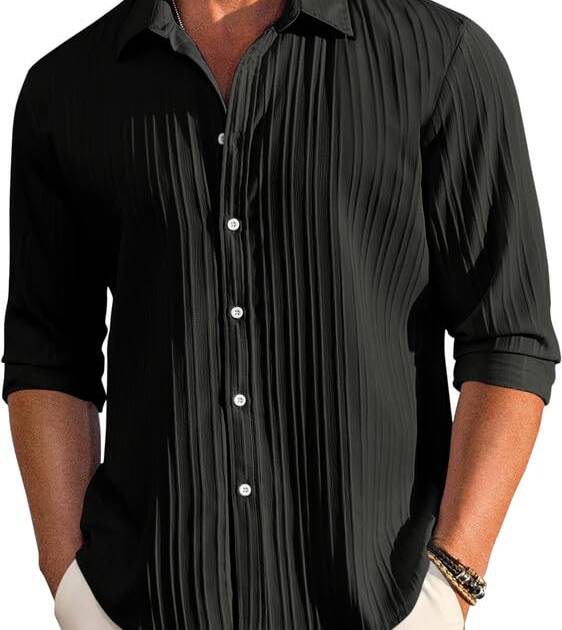 FINIVO FASHION Textured Shirts for Men || Casual Shirt for Men || Shirt for Men|| Men Stylish Shirt || Men Fancy Shirt || Men Full Sleeve Shirt || Plain Shirts for Men Black