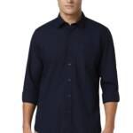 Peter England Men's Solid Slim Fit Full Sleeve Casual Shirt| 100% Cotton Navy