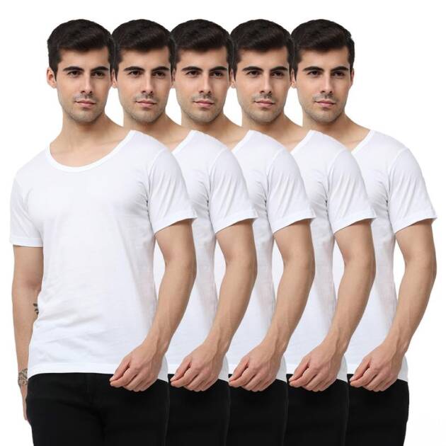 OTOMAN Men's Super Combed Cotton Half Sleeve Vests | Ultra Soft Fabric | Made in India | White | Pack of 5