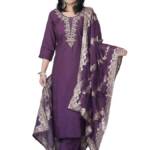 Alvami Women's Silk Solid Regular Kurta Set (Pranjal_Suit_Purple