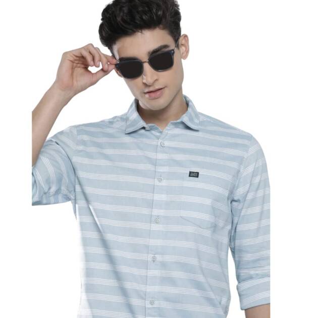 The Indian Garage Co Men's Cotton Striped Slim Fit Shirt (0322-Sh170-02_Lt Blue M)