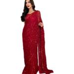Ekasya Women Red Soft Embroidery Sequence Work Saree E6190_2
