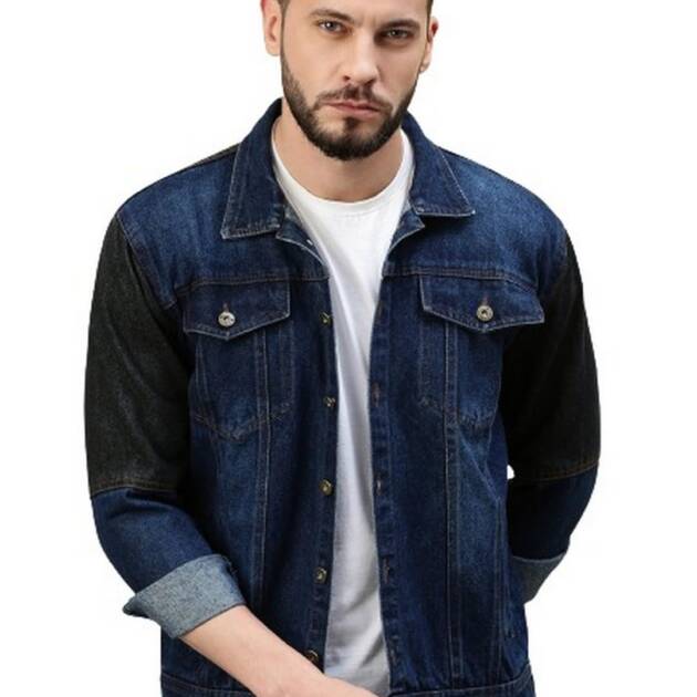 VOXATI Mens Dual Color Washed Denim Jacket kjt4542-m_Multicolor_M
