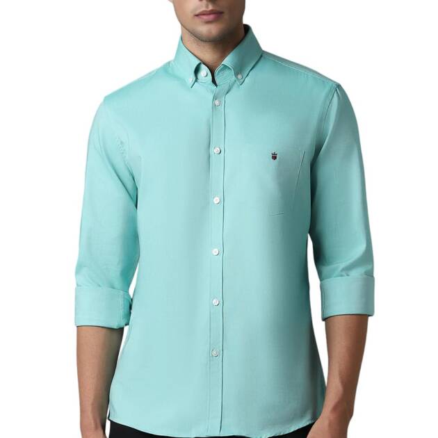 Louis Philippe Men's Solid Slim Fit Shirt (LYSFCSLP787352_Turquoise