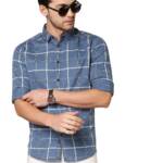Dennis Lingo Men's Checkered D-Blue Slim Fit Cotton Casual Shirt (AZ751_D-Blue_M)