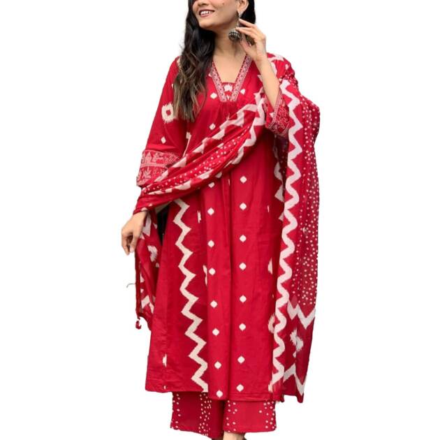 Yashika Women's Regular Cotton Blend Floral Printed Kurta Plazzo Set with Dupatta Suitable for Every Indian Occasion (AZ-YS-OG-KS2174-Parent_Red