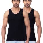 Dixcy Scott Cotton Originals Men's Round Neck Sleeveless Body Fit Solid Regular Fit Vest - Victory Vest(Black And Black - Pack Of 2 )-Large