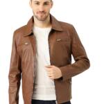 Leather Retail Faux Leather Men's Solid Standard Length Biker Jacket (Lrm33Brsm11_Brown_Small)