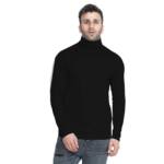 CHKOKKO Winter Wear Cotton Plain Full Sleeve Turtle Neck Regular Fit T Shirt For Men Black Size L