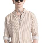U-TURN Men's Cotton Casual Printed Striped Stylish Latest Shirt for Men (Brown-Black; X-Large)