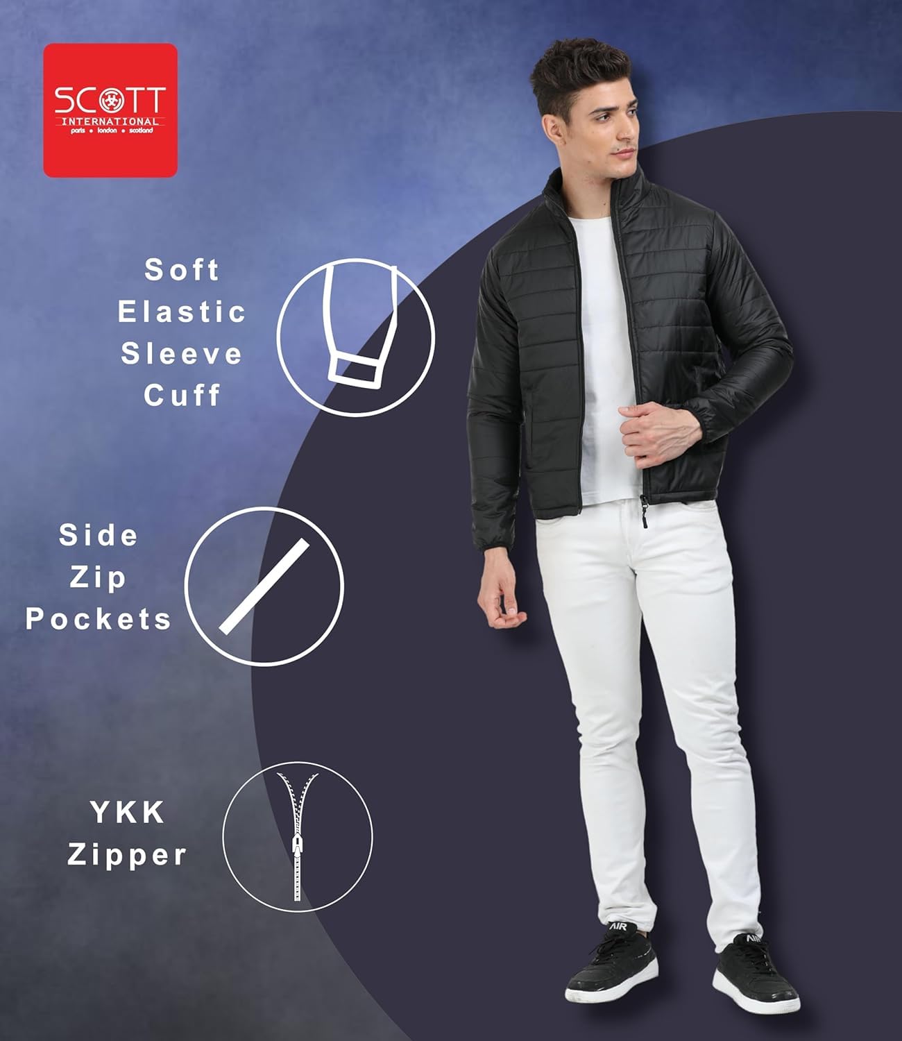 Scott International Winter Jacket for Men Bomber Jacket Mens Nylon Quilted standard length Puffer Jacket Full Sleeve Mens Jacket Monsoon Jackets for Men All Weather Jacket for Men - Image 5