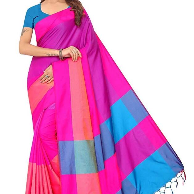 OM SAI LATEST CREATION Women's Bhagalpuri Silk Saree with Blouse Piece-Free Size (Pink)