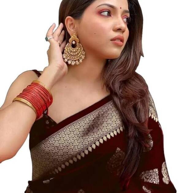 C J Enterprise Women's Banarasi Silk Saree Pure Kanjivaram Silk Saree Soft Wear Pattu Sarees Cotton Sari With Blouse Piece for Wedding Design sadi new latest ladies 2025 (Pari122-51) (Maroon)