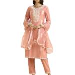 Kaari Roman Silk Womens Kurta Set (KAAAW24WSKD-78974_Dusty Gulaab Pink_XL)