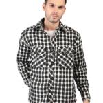 CHKOKKO Wool Men Winter Wear Check Shacket Plaid Button Down Standard Length Jacket BlkWhiteChk S