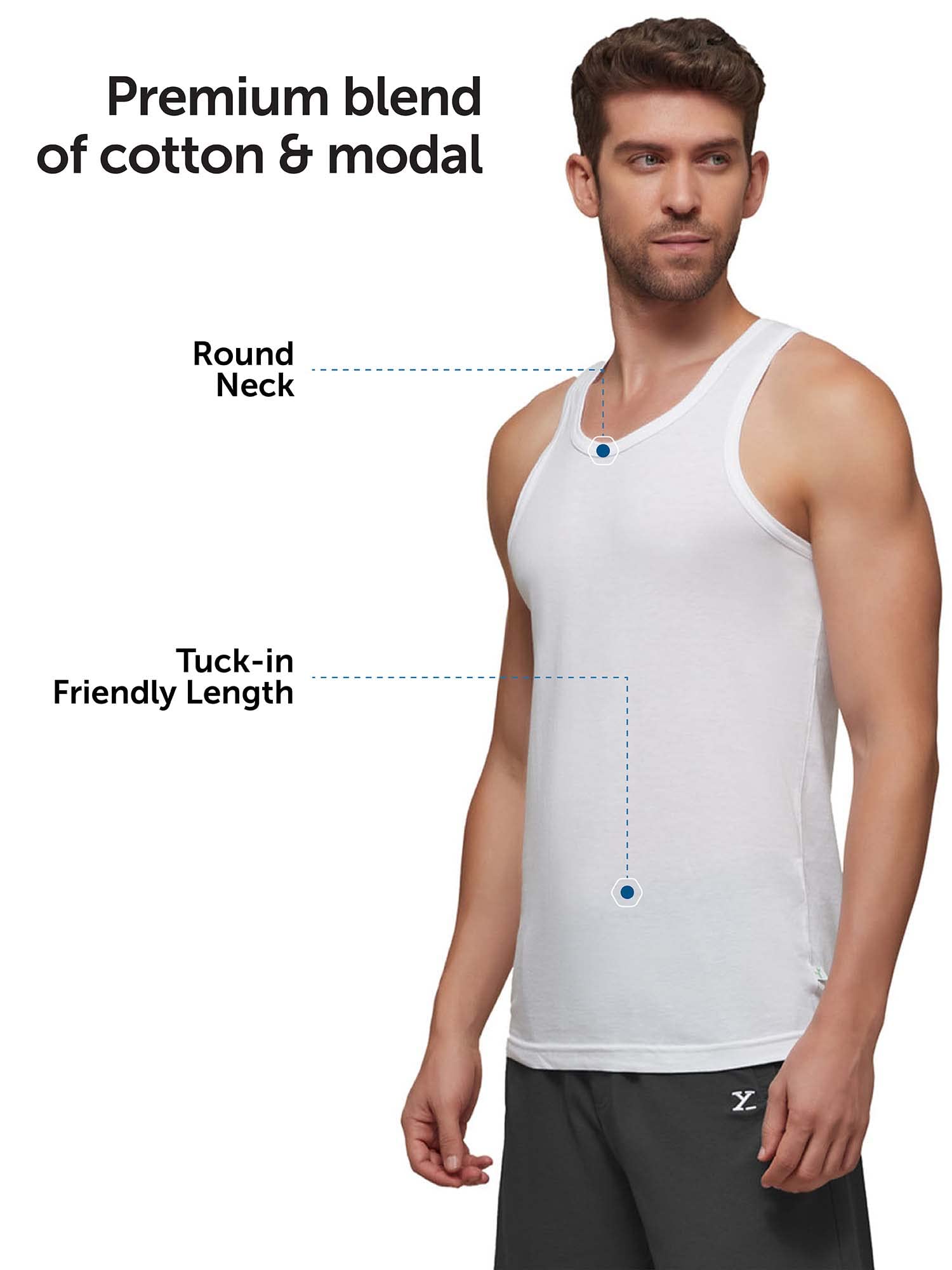 XYXX Men's Ace Premium Cotton Modal Round Neck Vest Pack of 2 (White;White; L) - Image 5