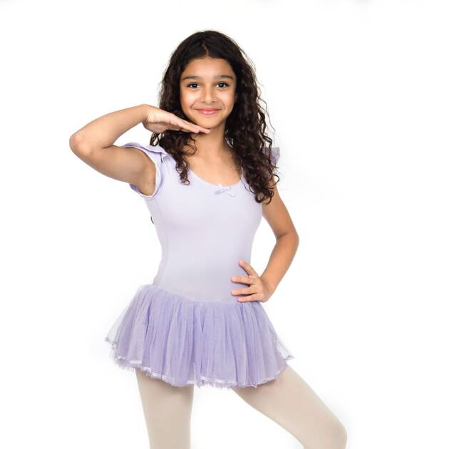 IKAANYA Girls Cap Sleeves Leotard Dress - Ideal for Ballet, Dance, Performance, Stage wear, Party, Dress up Ages (3-12) (Lavender, 6-7 Years)