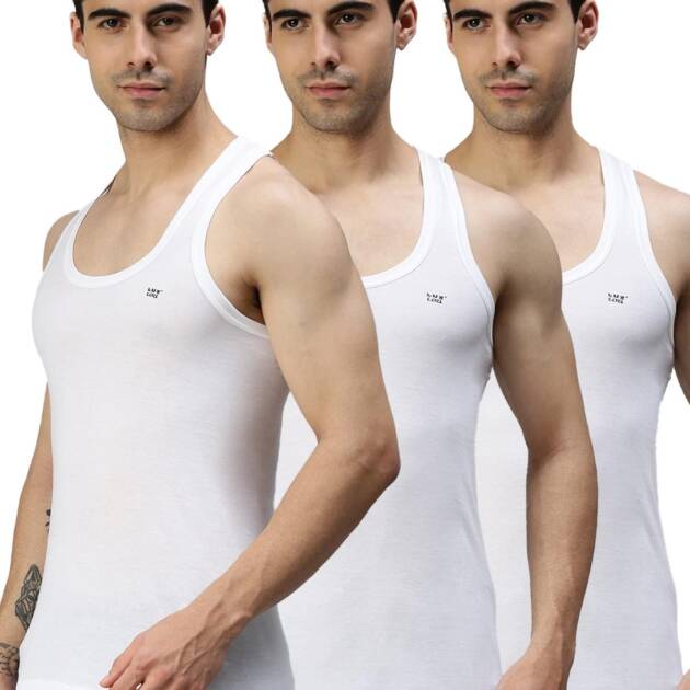 Lux Cozi Men's Pack of 3 Regular Fit Solid Vest (COZI_WH_RN_White_90 CM)