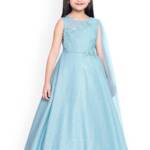 Angel f Studio Girl's Silk Blend Fit and Flare Maxi Dress (KD_KorianZari-Pink-910_Firozi