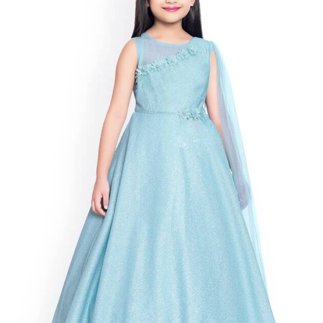 Angel f Studio Girl's Silk Blend Fit and Flare Maxi Dress (KD_KorianZari-Pink-910_Firozi