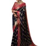 AKHILAM Women's Woven Design Abstract Georgette Kanjeevaram Saree With Unstiched Blouse Piece (Navy Blue_ARYA4002_FL)